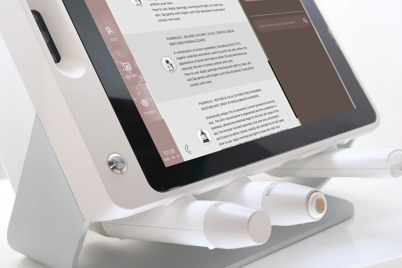 Touchscreen des SOFT FX mit Auswahl der Analyse, Produktabbildung